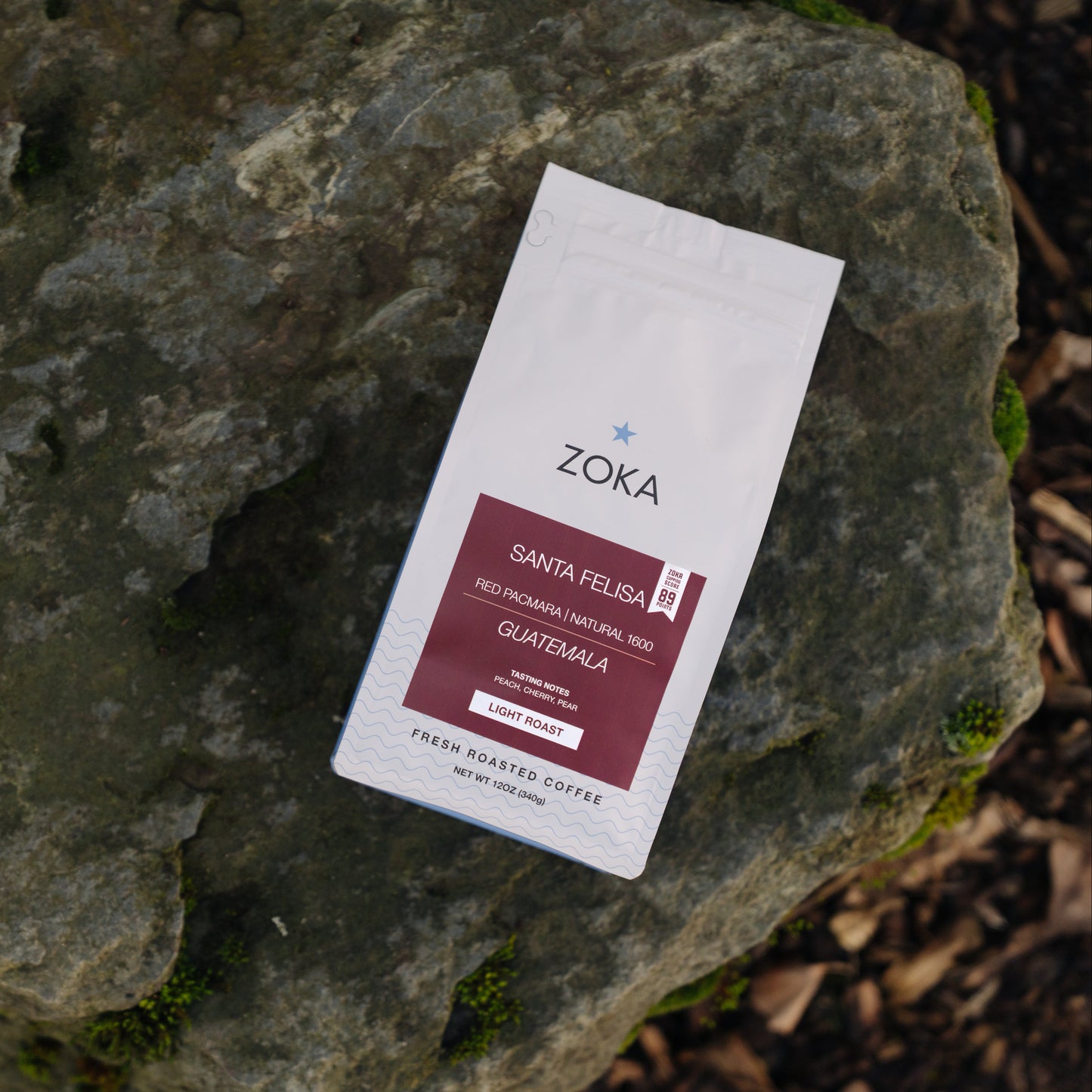 Zoka coffee bag on a rock